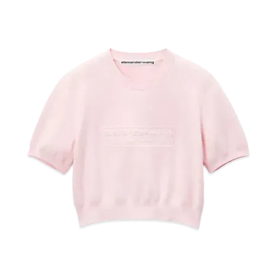 Alexander Wang Emboss Logo Rib Chenille Short Sleeve Pullover "Ballerina Pink"