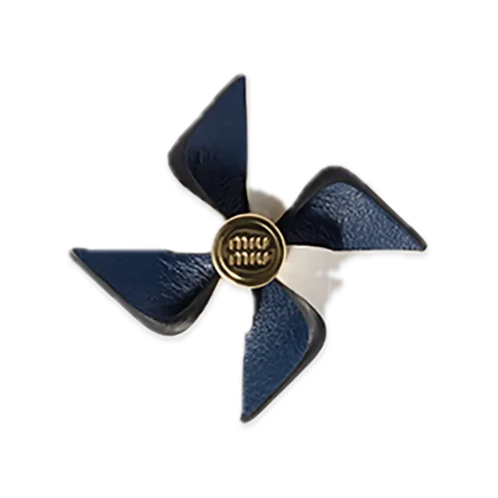 MIU MIU Leather Pinwheel Brooch "Blue/White"