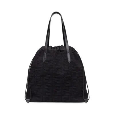 FENDI Drawsting Tote Bag Large Fabric Bag "Black"