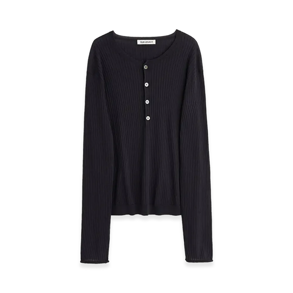 OUR LEGACY Fine Henley "Noble Navy Cotton Crepe"