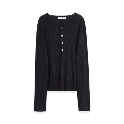 OUR LEGACY Fine Henley "Noble Navy Cotton Crepe"