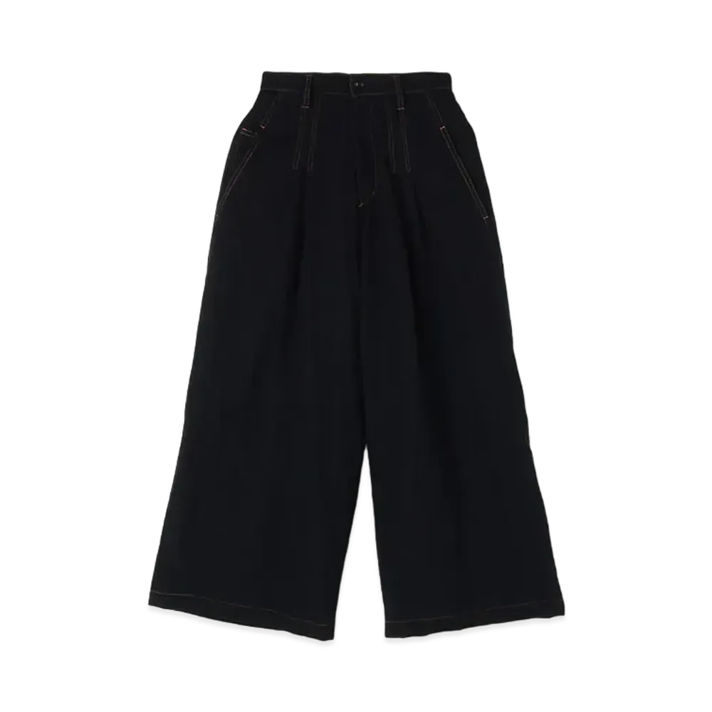 Yohji Yamamoto Y's WOOL TWILL FELTING FINISH TWO DART WIDE PANTS "Black"