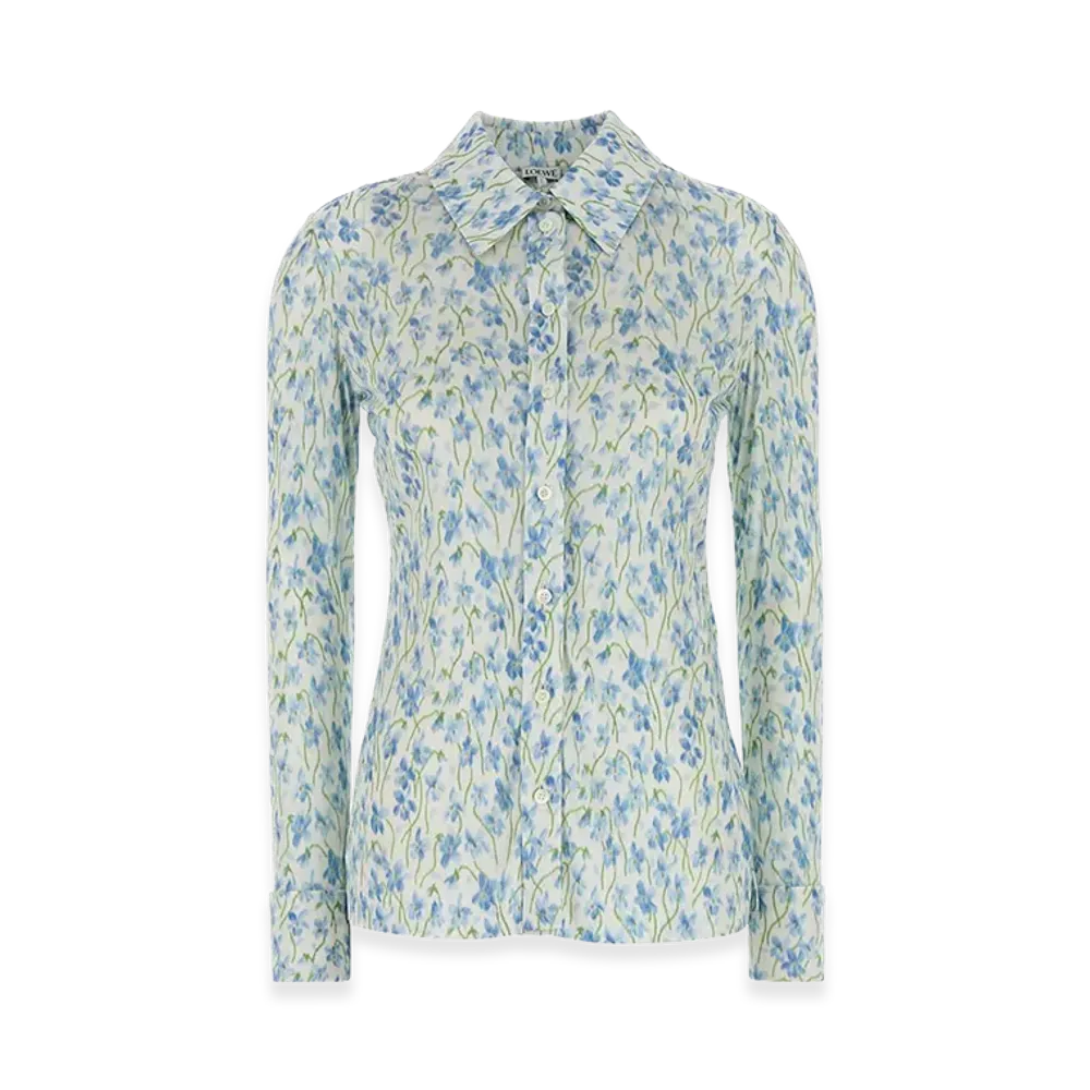 LOEWE Women's Printed Satin Shirt "White/Blue"