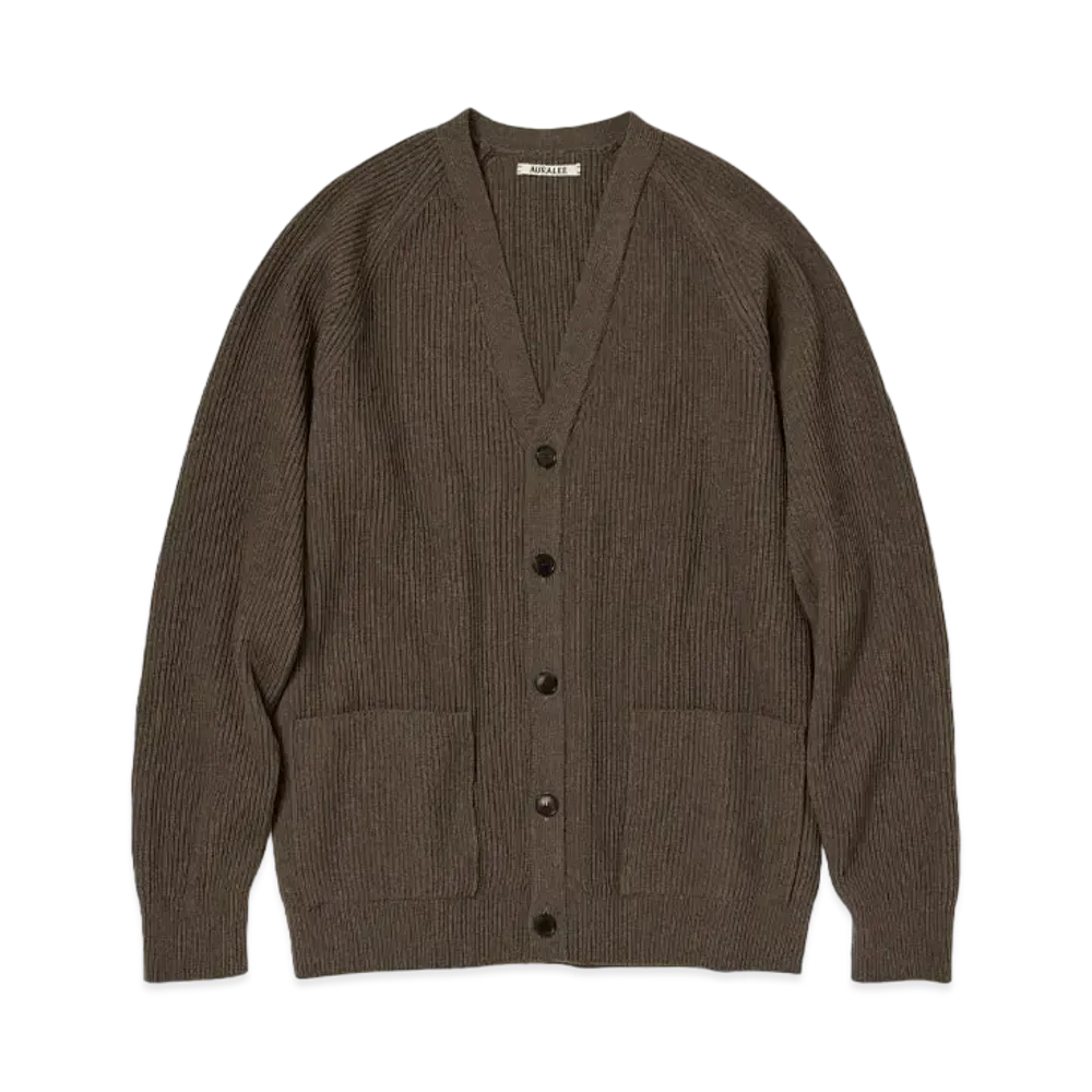 AURALEE Super Fine Wool Rib Knit Cardigan "Top Brown"