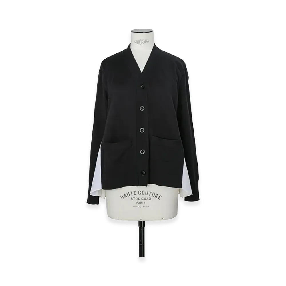 sacai Women's Poplin x Cotton Knit Cardigan "Black/Off White"