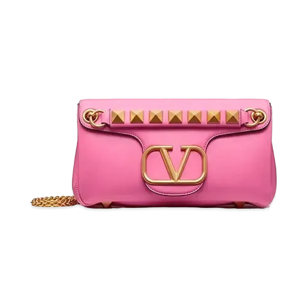 Valentino Studs Sign Nappa Leather Shoulder Bag "Pink"