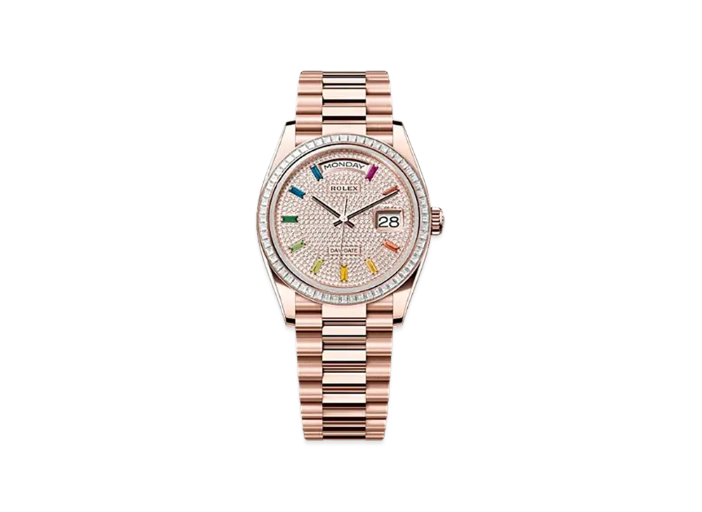 ROLEX Day-Date 36mm Everose Gold Diamond 128395TBR "Pave diamonds"