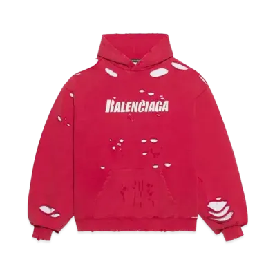 BALENCIAGA Caps Destroyed Hoodie "Red"