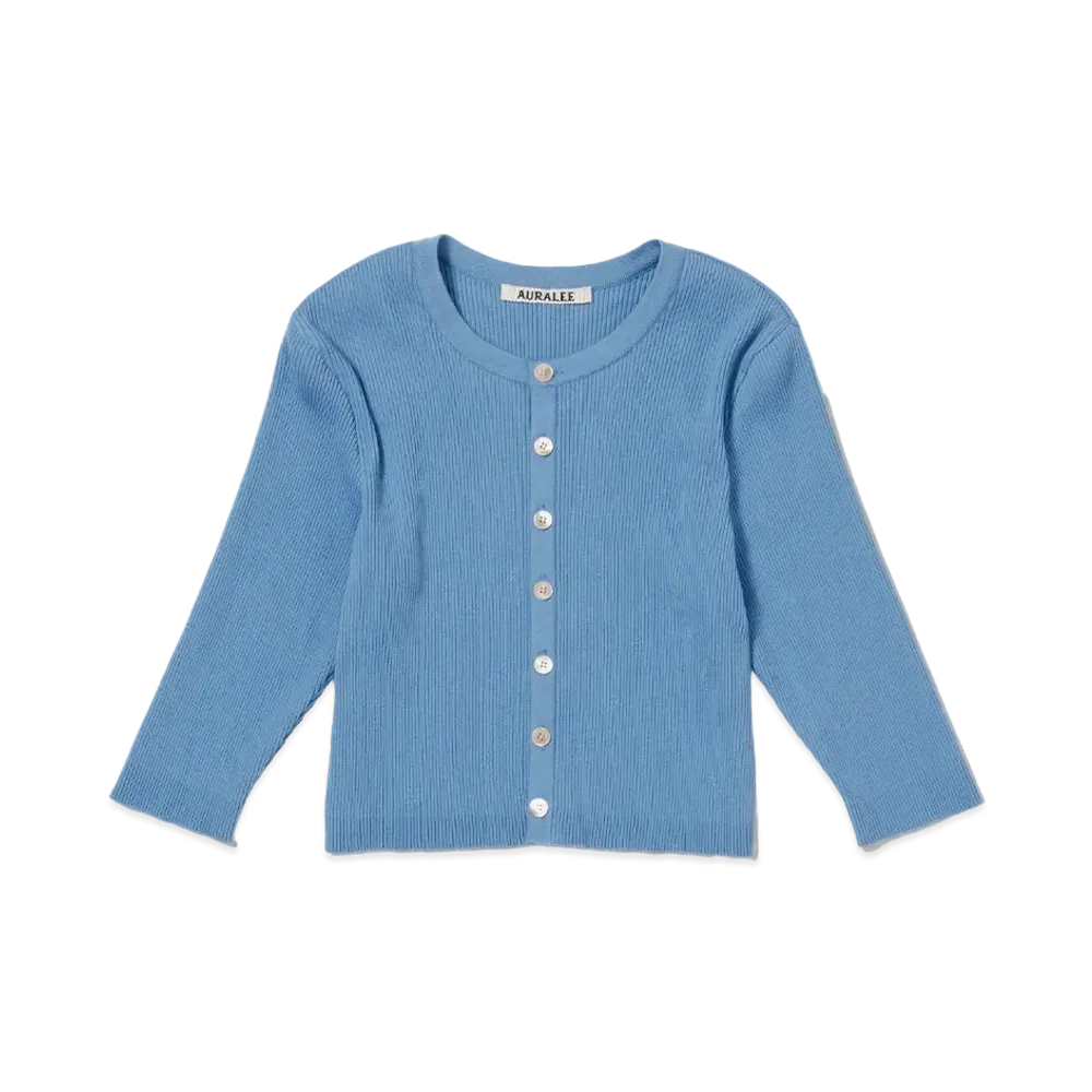 AURALEE GIZA High Gauge Rib Knit Short Cardigan "Light Blue"