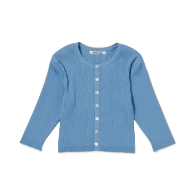 AURALEE GIZA High Gauge Rib Knit Short Cardigan "Light Blue"