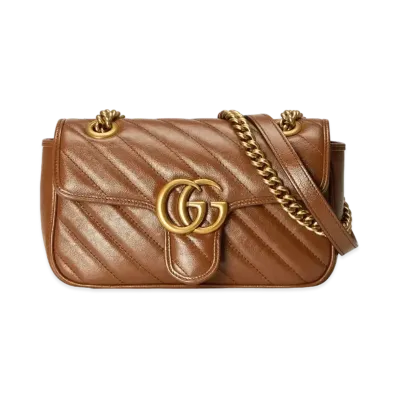 GUCCI GG Marmont Mini Matelasse Shoulder Bag "Brown"