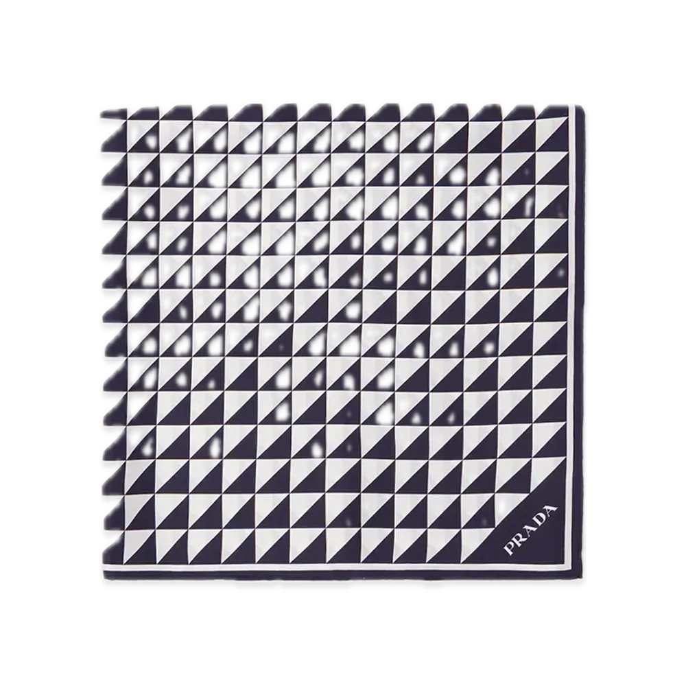 PRADA Printed Silk Twill Scarf 90 x 90 "Navy"