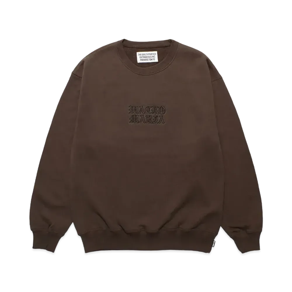 WACKO MARIA Middle Weight Crew Neck Sweat Shirt "Brown"