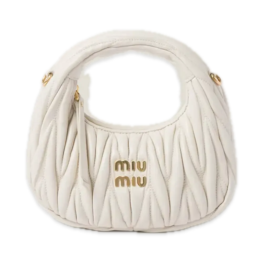 MIU MIU Wander Matelasse Leather Hobo Mini Bag "White"
