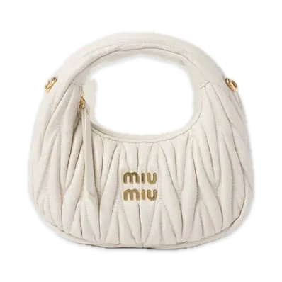MIU MIU Wander Matelasse Leather Hobo Mini Bag "White"