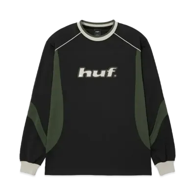 HUF Fall 24 Distressed Logo Crew "Black"