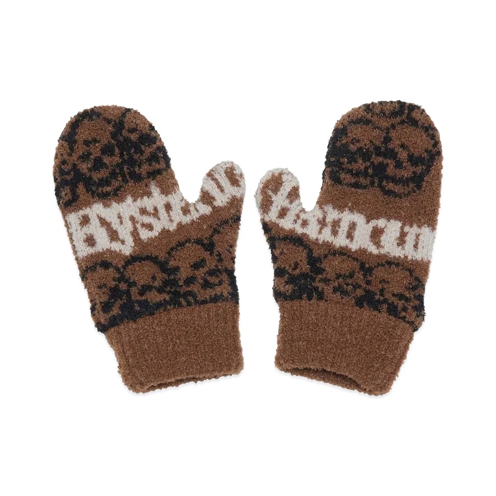 HYSTERIC GLAMOUR Women's Skull Stripe Mitten Gloves "Brown"
