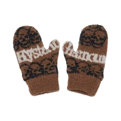 HYSTERIC GLAMOUR Women's Skull Stripe Mitten Gloves "Brown"
