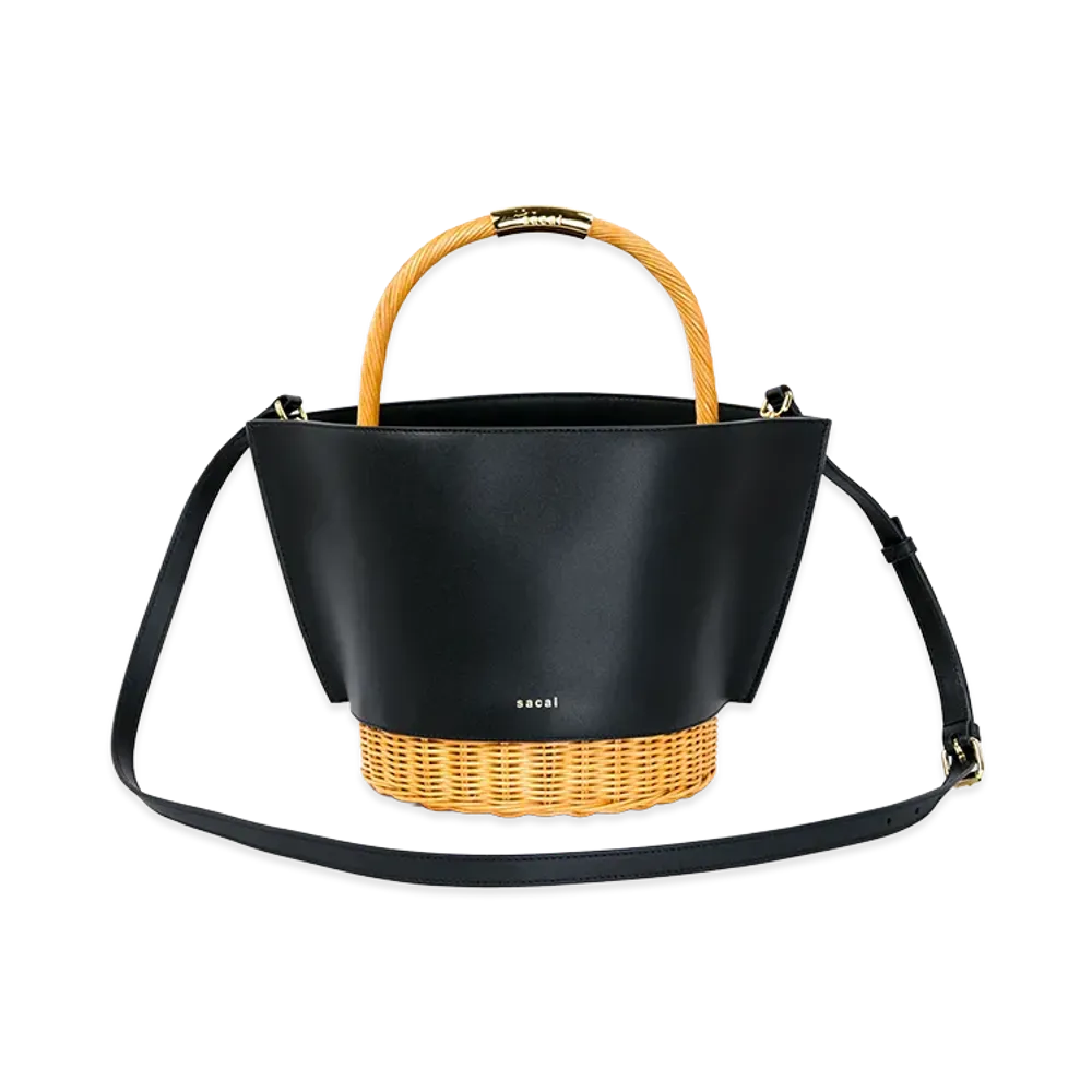 sacai Leather x Rattan Basket Medium "Black"