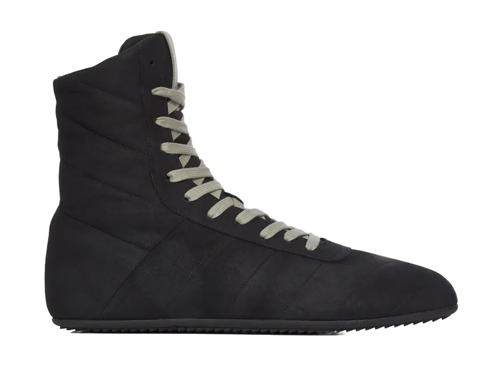 Rick Owens FW26 Tower Quilted Minimal High Sneaks Feather Nappa "Black"