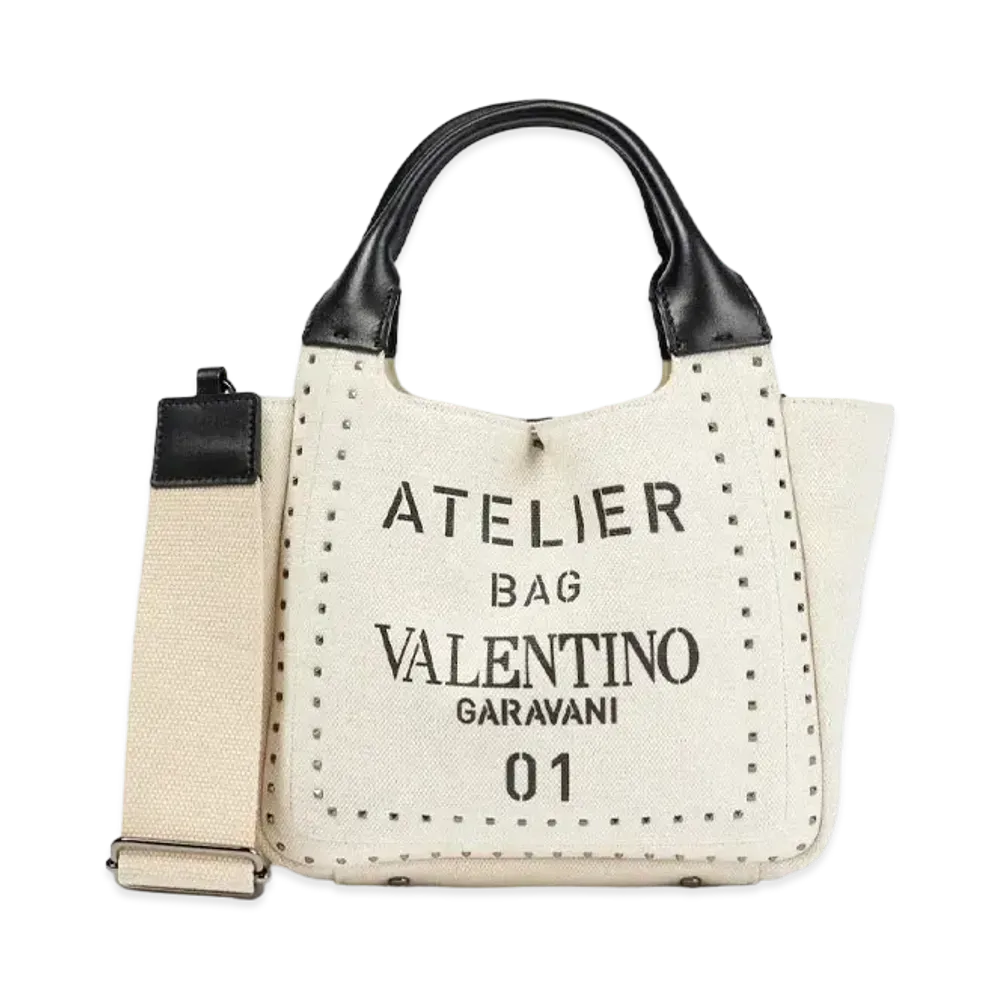 Valentino Atelier Valentino Galavani 01 Metal Stitch Edition Small Tote "Natural/Black"