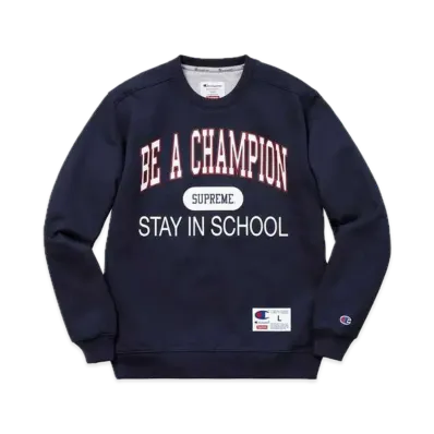 Supreme x Champion Stay In School Crewneck "Navy"
