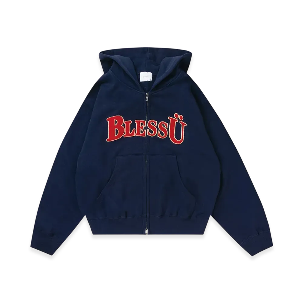 BLESS U BU OG Logo Zip Up Hoodie "Navy"
