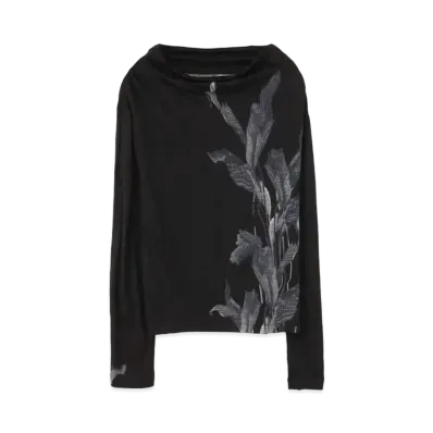 Yohji Yamamoto Y's BANANA LEAF PRINT OFF NECK LONG SLEEVE T "Black"