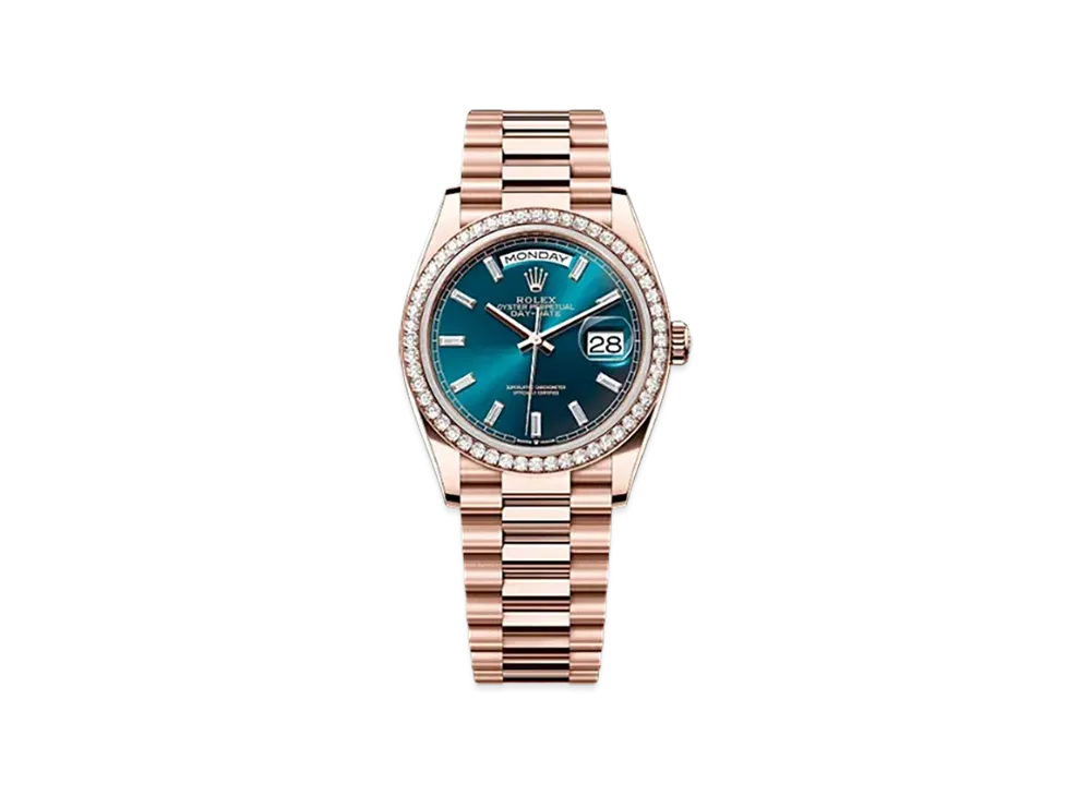 ROLEX Day-Date 36mm Everose Gold Diamond 128345RBR "Blue-Green"