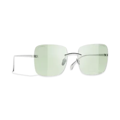 CHANEL Square Blue Light Glasses Titanium "Silver"