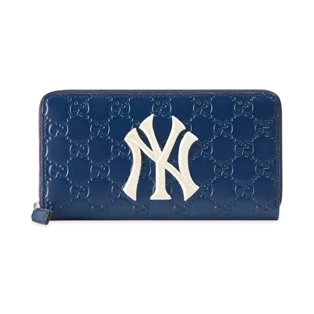 GUCCI x NY Yankees Guccissima Zip Around Wallet "Blue"