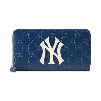 GUCCI x NY Yankees Guccissima Zip Around Wallet "Blue"
