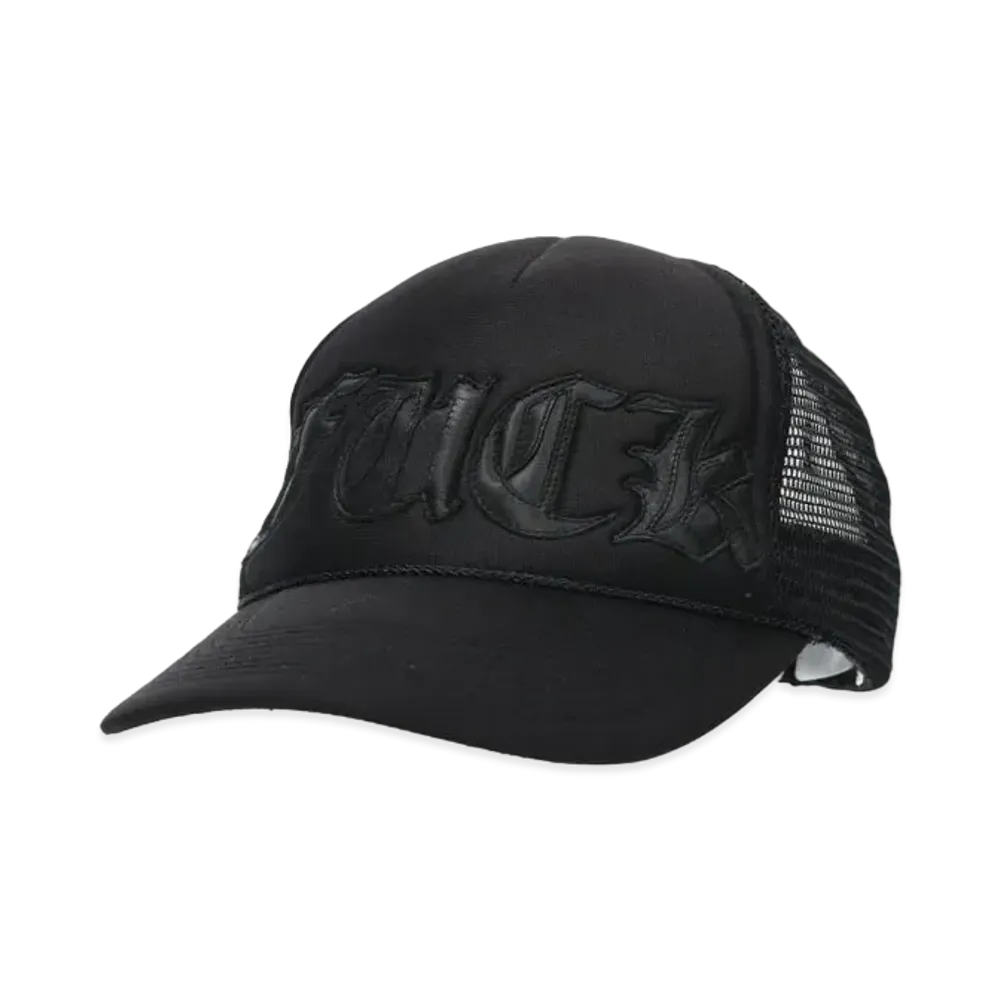 Chrome Hearts Trucker Cap Fuck Leather Patch Cross Ball "Black"
