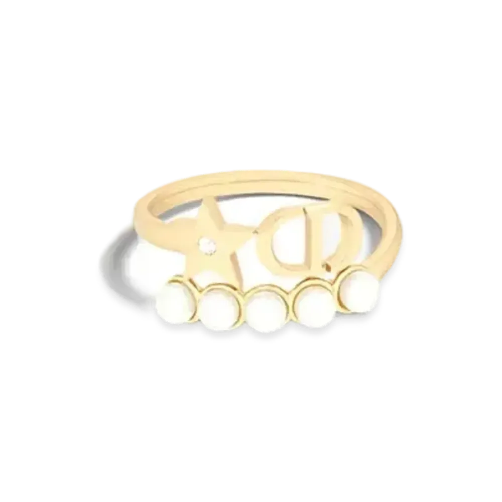 Dior Petit CD Ring Metal with Resin Pearls and a Crystal "Gold/Silver/White"