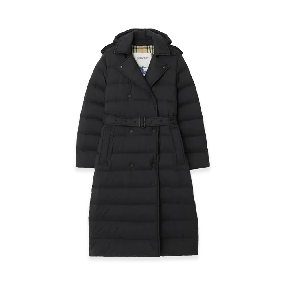 Burberry Women's Long Nylon Hooded Down Coat "Black"