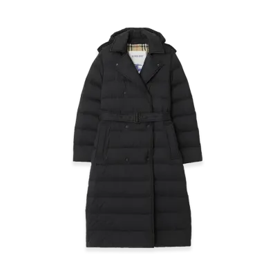 Burberry Women's Long Nylon Hooded Down Coat "Black"