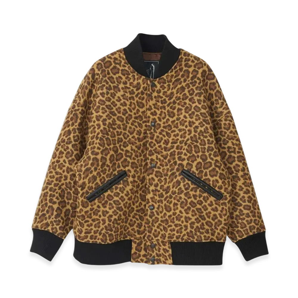 HYSTERIC GLAMOUR Leopard Pattern Jacquard Oversized Stadium Jacket "Beige/Multicolor"