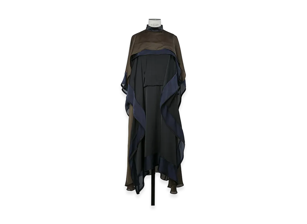 sacai Women's Satin x Chiffon Dress "Black/Navy"