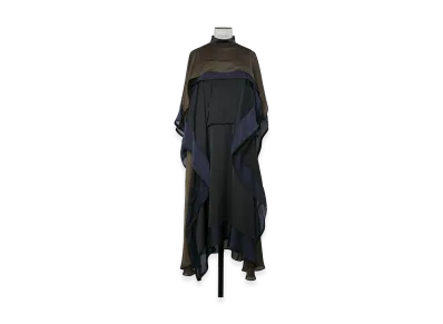 sacai Women's Satin x Chiffon Dress "Black/Navy"