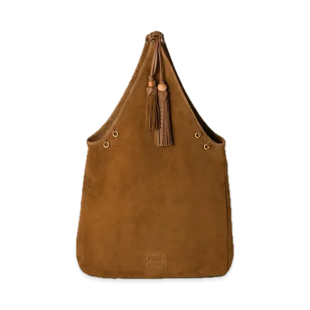 MIU MIU Suede Handbag with Tassels "Brown"