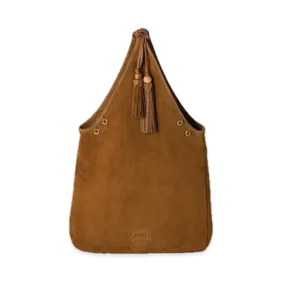 MIU MIU Suede Handbag with Tassels "Brown"