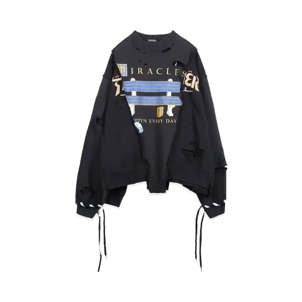 DISCOVERED HYPE DROP EXCLUSIVE WIDE DAMAGE COLLEGE SWEAT "BLACK EX02"