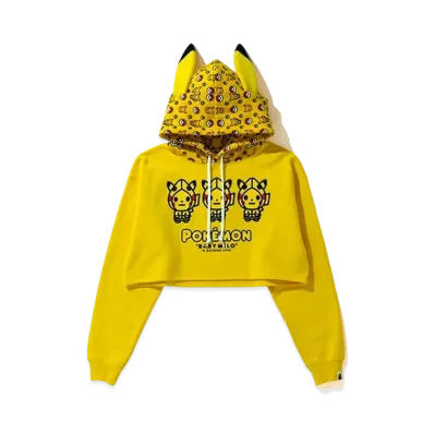 A BATHING APE / Pokemon Ladies Cropped Pullover Hoodie "Yellow"