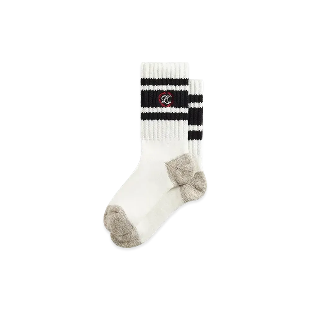 Kith Script K Laurel Stripe Cotton Chunky Crew Socks "White"