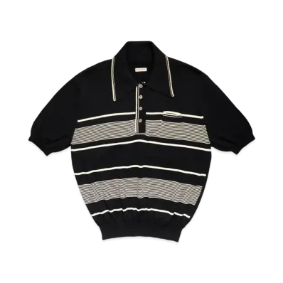 KAPITAL 14G Cotton Knit Stripe Carol Polo "Black"
