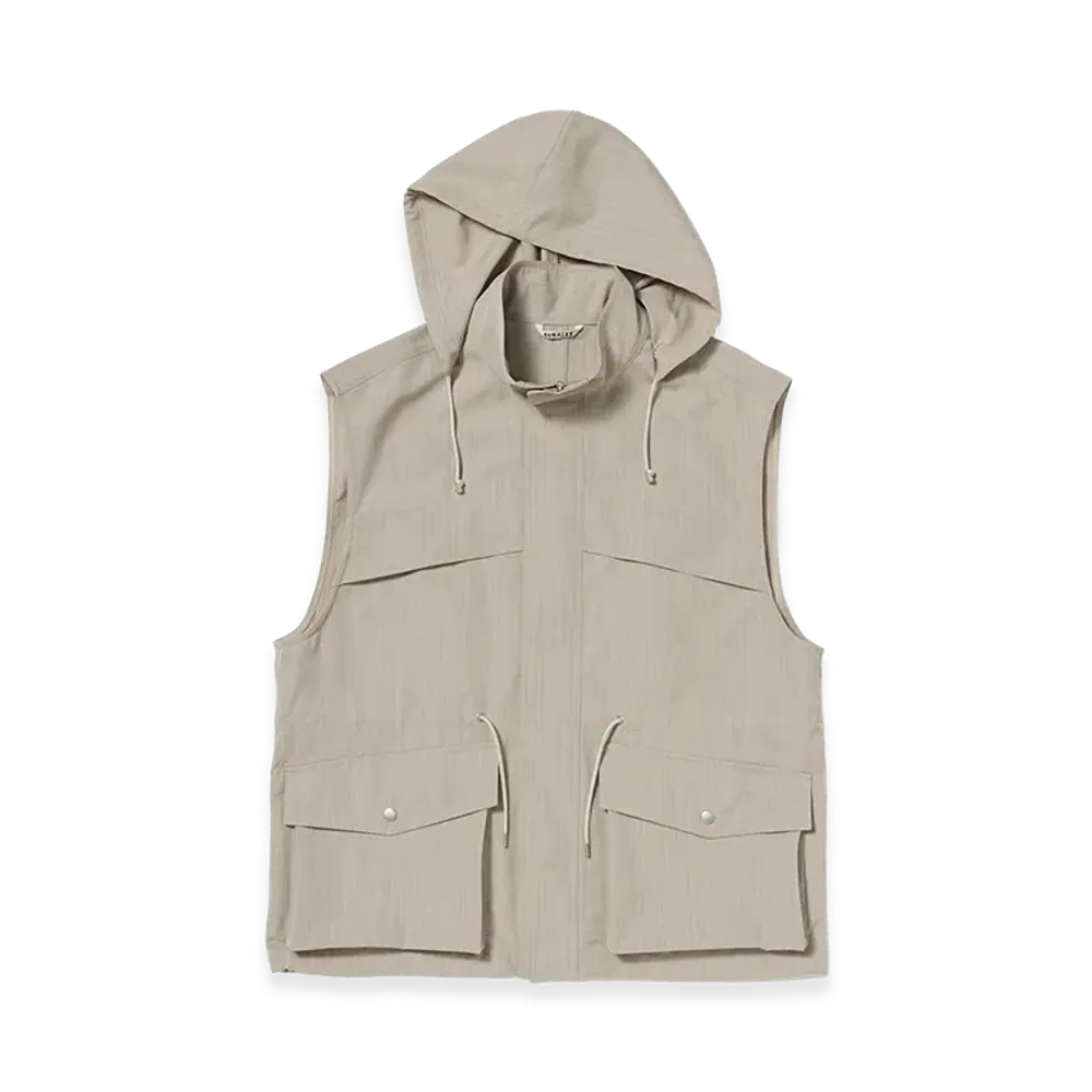 AURALEE Wool Max Canvas Over Vest "Top Gray Beige"