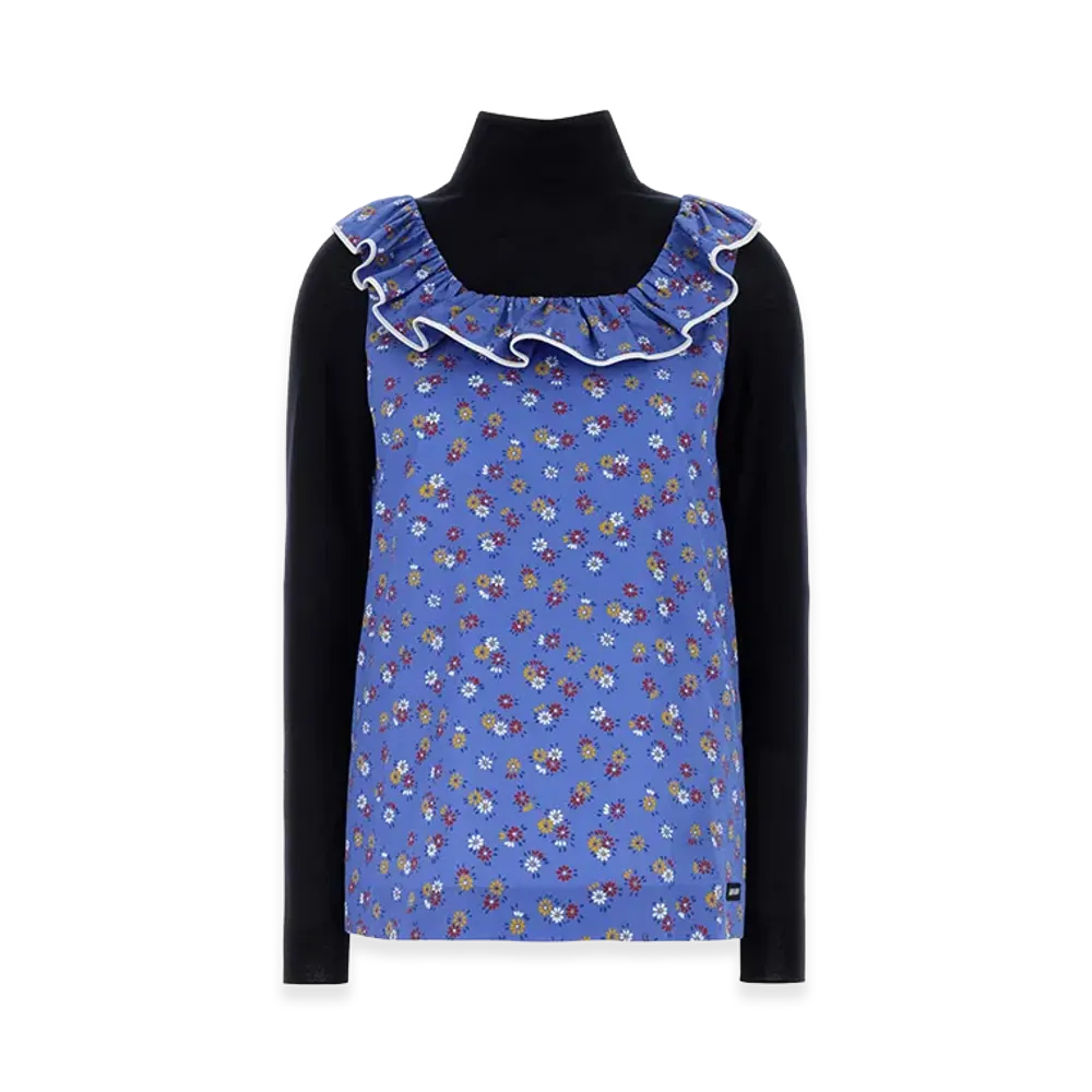 MIU MIU Women's Popeline Top Sleeveless with Flower Motif "Blue"