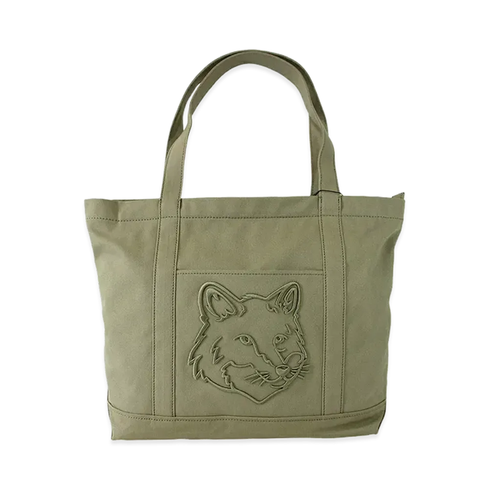 Maison Kitsune Women's Fox Head Large Tote "Laurel Green"