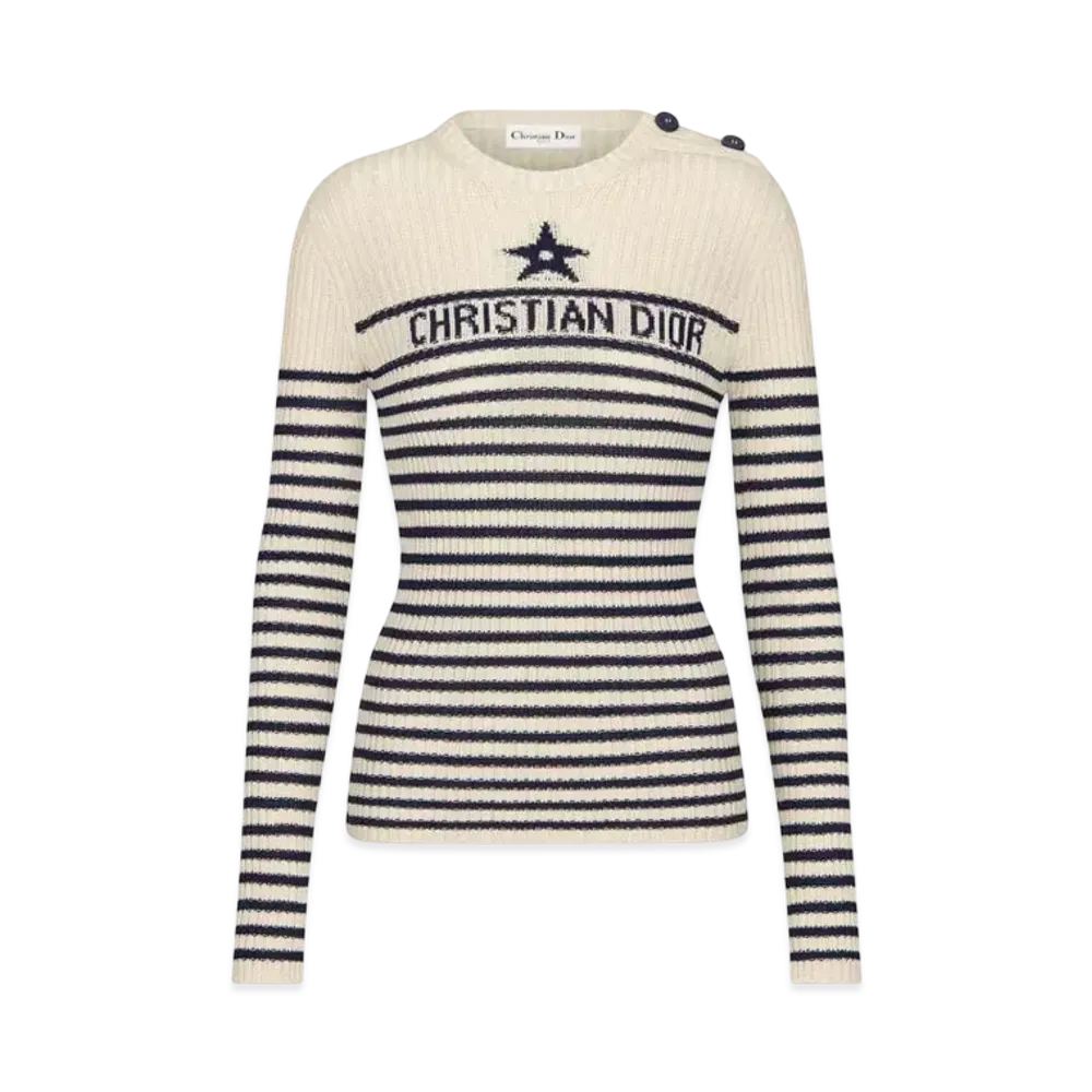 Dior Dioriviera Sweater Cotton Knit with Signature "Ecru White/Navy Blue"