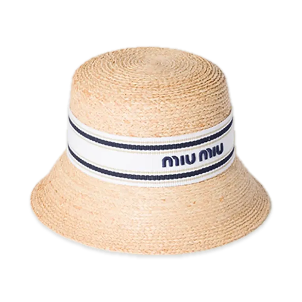 MIU MIU Raffia Hat "Beige/White"